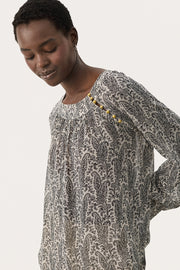 Laja Long-Sleeved Swing Top in French Oak Paisley Print