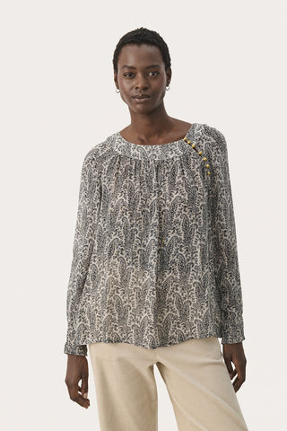 Laja Long-Sleeved Swing Top in French Oak Paisley Print