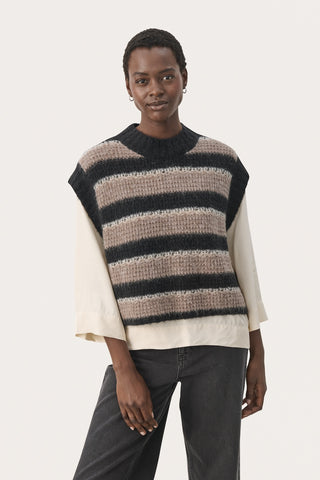 Landa Sweater Vest in Mink Mélange Stripe