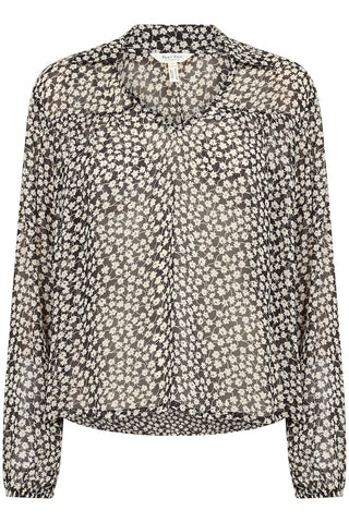 Nicholina Long-Sleeved Blouse in Black Mini-Grid Floral Print