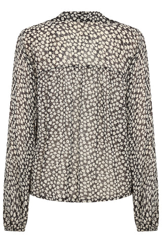 Nicholina Long-Sleeved Blouse in Black Mini-Grid Floral Print