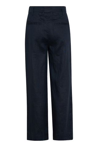 Nanati High-Waisted, Wide-Legged Pleated Linen Pants in After Midnight Dark Blue