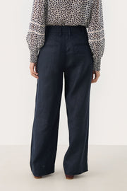 Nanati High-Waisted, Wide-Legged Pleated Linen Pants in After Midnight Dark Blue