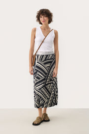 Nisma Midi Skirt in After Midnight Dark-Blue Graphic Stripes