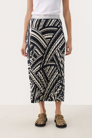 Nisma Midi Skirt in After Midnight Dark-Blue Graphic Stripes