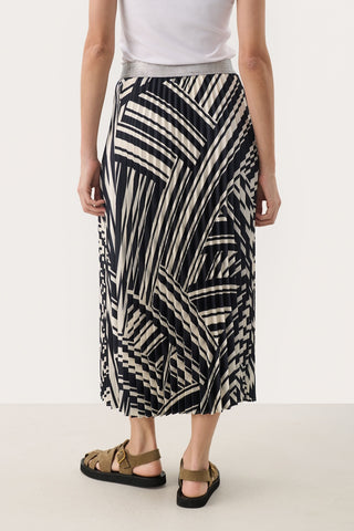 Nisma Midi Skirt in After Midnight Dark-Blue Graphic Stripes