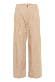 Nanati High-Waisted, Wide-Legged Pleated Cotton Pants in Sesame