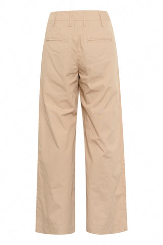 Nanati High-Waisted, Wide-Legged Pleated Cotton Pants in Sesame