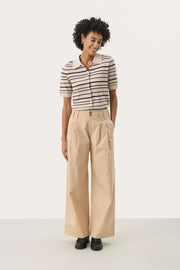 Nanati High-Waisted, Wide-Legged Pleated Cotton Pants in Sesame