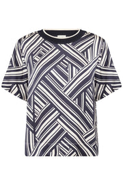 Nadenae Short-Sleeved Top in After Midnight Dark-Blue Graphic Stripe