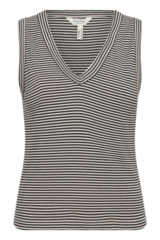 Nikkia Sleeveless T-Shirt in French Oak-and-Navy Stripe