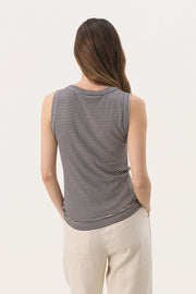 Nikkia Sleeveless T-Shirt in French Oak-and-Navy Stripe