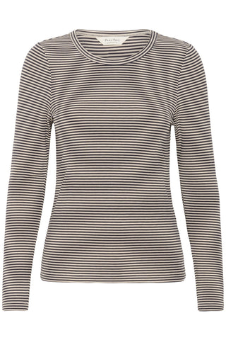 Nikou Long-Sleeved T-Shirt in French Oak-and-Navy Stripes