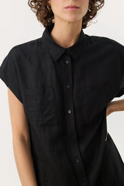 Ellena Linen-Blend Shirt Dress in Black