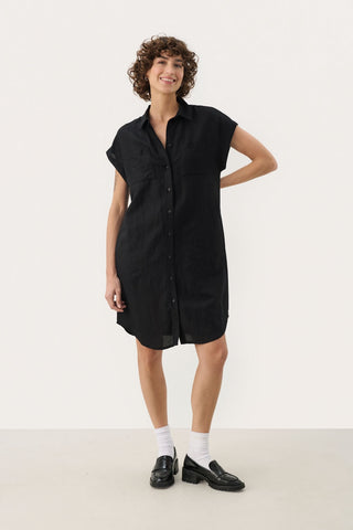 Ellena Linen-Blend Shirt Dress in Black