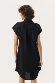 Ellena Linen-Blend Shirt Dress in Black