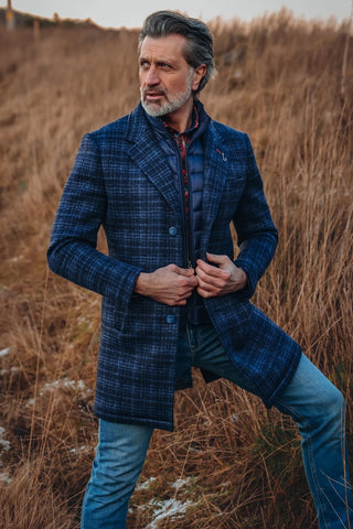 Overcoat in Navy Check