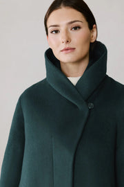 Elsa Wool Shawl Collar Coat in Midnight Forest