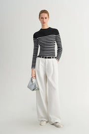 Wool Blend Striped Sweater in Black