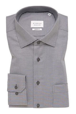 Long-Sleeved, Modern-Fit Shirt in Grey Structured