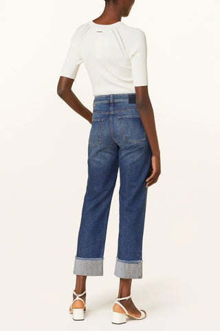 Paris Straight Short Jeans in Mid-Blue