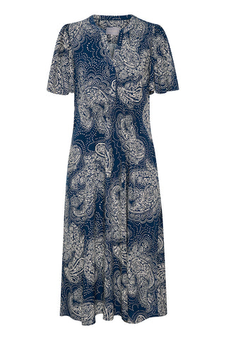 Polly Dress With Butterfly Sleeves in Blue-Cream Paisley