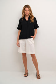 Asmine Short-Sleeved Button-Front Shirt in Black