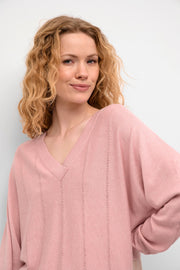 Gapa Annemarie V-Neck Pullover in Pale Mauve Mélange