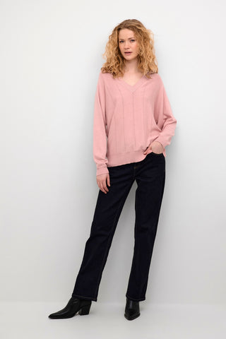 Gapa Annemarie V-Neck Pullover in Pale Mauve Mélange