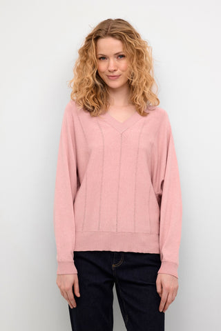 Gapa Annemarie V-Neck Pullover in Pale Mauve Mélange