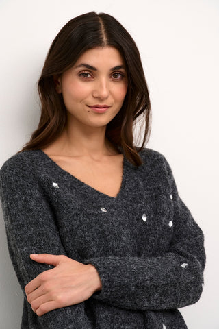 Evia Brava V-Neck Pullover Sweater in Phantom Mélange