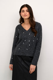 Evia Brava V-Neck Pullover Sweater in Phantom Mélange