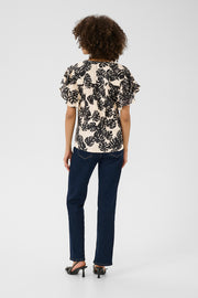 Debora Short-Sleeved Blouse in Black Palm-Leaf Print
