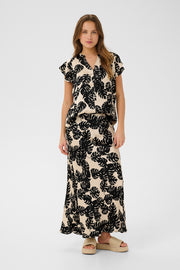 Miso Berna Skirt in Black Palm-Leaf Print