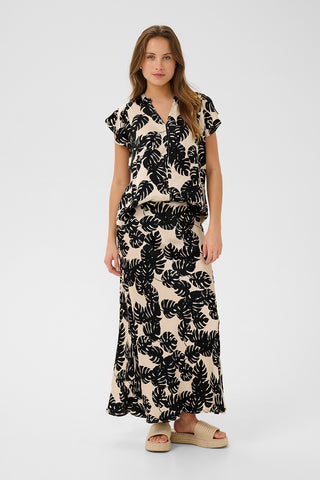 Miso Berna Skirt in Black Palm-Leaf Print