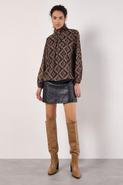 Geo-Diamond Chiffon Blouse in Brown