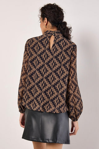 Geo-Diamond Chiffon Blouse in Brown