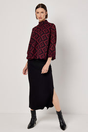 Geo-Diamond Chiffon Blouse in Burgundy