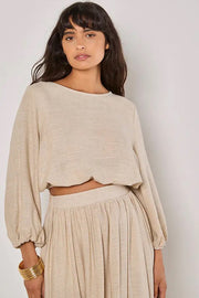 Linen Mix Bubble Hem Top in Natural Linen