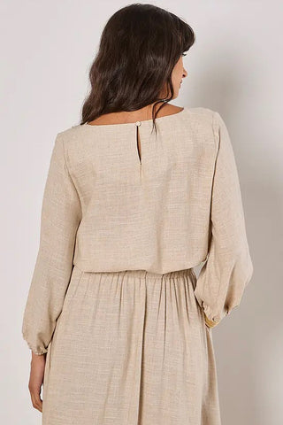 Linen Mix Bubble Hem Top in Natural Linen