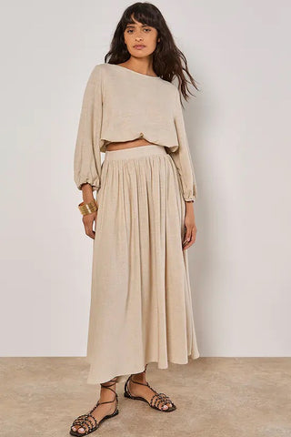 Linen Mix Bubble Hem Top in Natural Linen