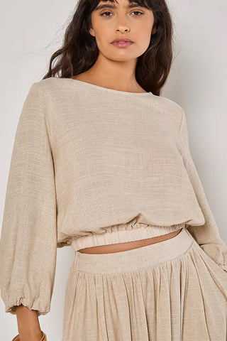 Linen Mix Bubble Hem Top in Natural Linen