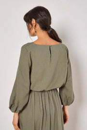 Linen Mix Bubble Hem Top in Khaki