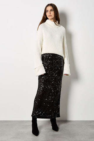 Sequin Maxi Skirt in Black
