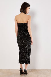 Velvet Sequin Bandeau Midi Dress