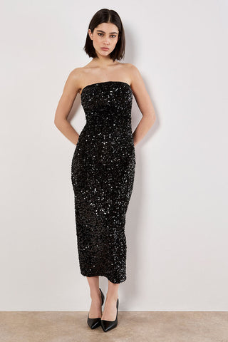 Velvet Sequin Bandeau Midi Dress