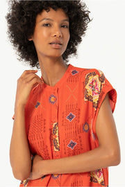 Cap-Sleeved Oversize Blouse in Coral