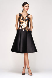 Rayna Cocktail Dress in Black and Fall Gold