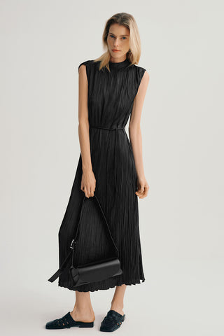 Sleeveless Pleated Dress in Black