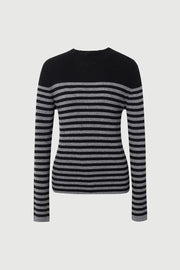Wool Blend Striped Sweater in Black
